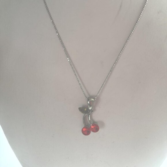 Vintage Lia Sophia Cherry Necklace – Red Crystal Pendant - Picture 2 of 3